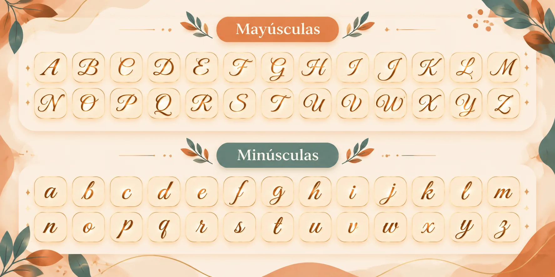 abecedario en cursiva copiable de la A a la Z