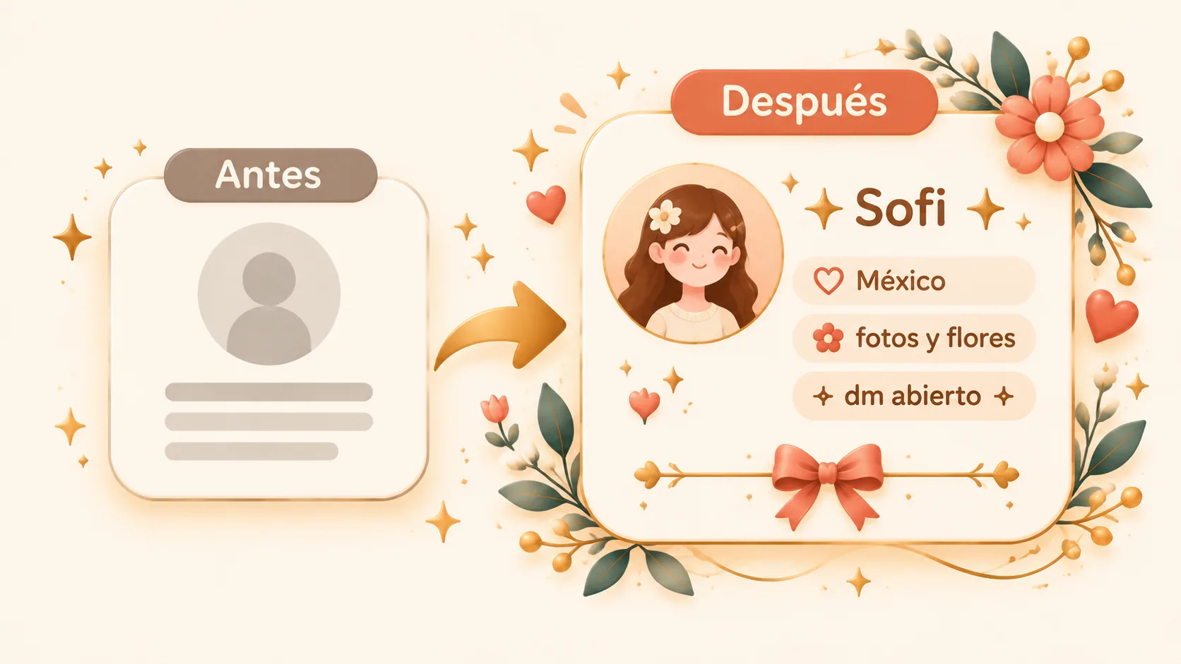 ejemplo de biografía de Instagram con símbolos aesthetic antes y después