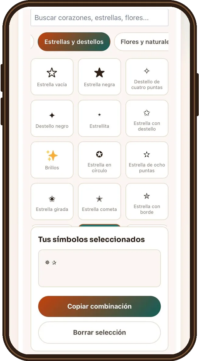 categoría de estrellas y destellos en el generador de símbolos aesthetic